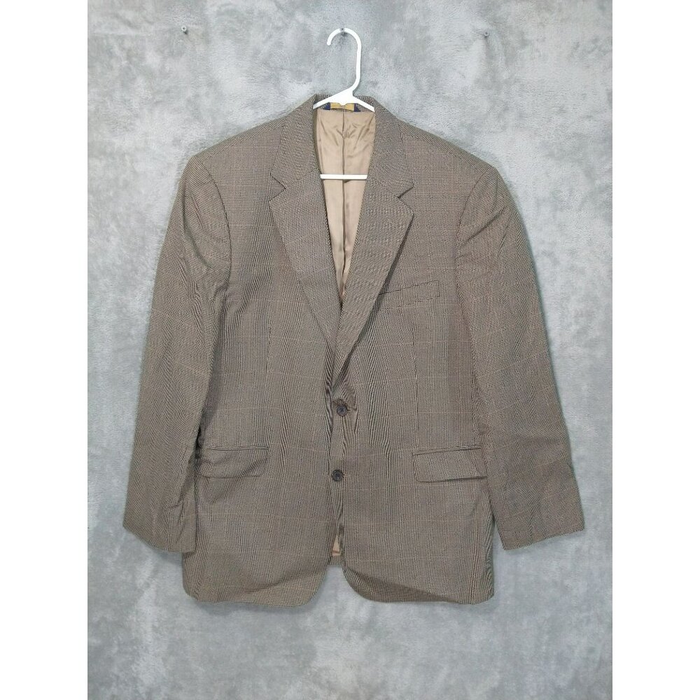 Brooks Brothers Blazer Mens 44R Brown Houndstooth Plaid Sport Jacket 2 Button
